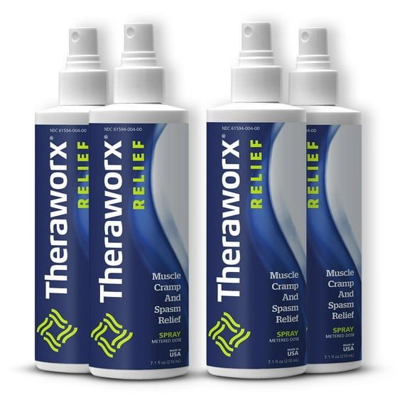 Theraworx Relief for Muscle Cramps and Spasms Spray, Pack of 4