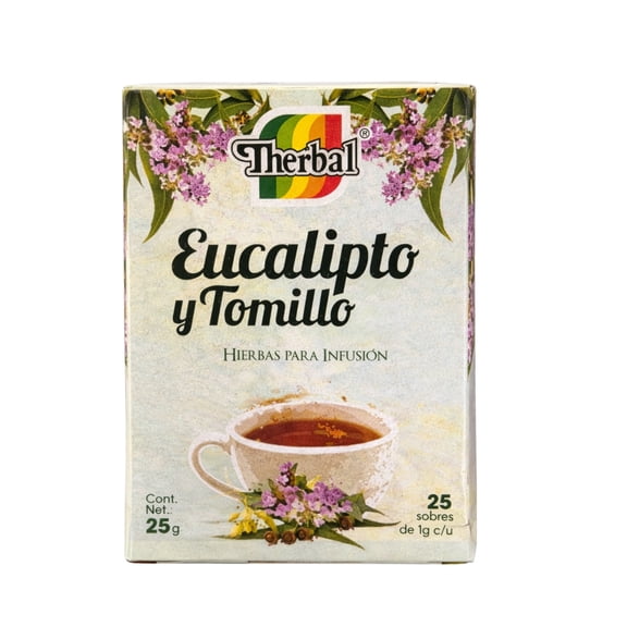 Therbal Eucalyptus & Thyme Herbal Tea, Caffeine Free Herbal Infusion, Natural Eucalyptus (Eucalyptus globulus) and Thyme (Thymus vulgaris) Tea Bags, 25 Tea Bags 25g