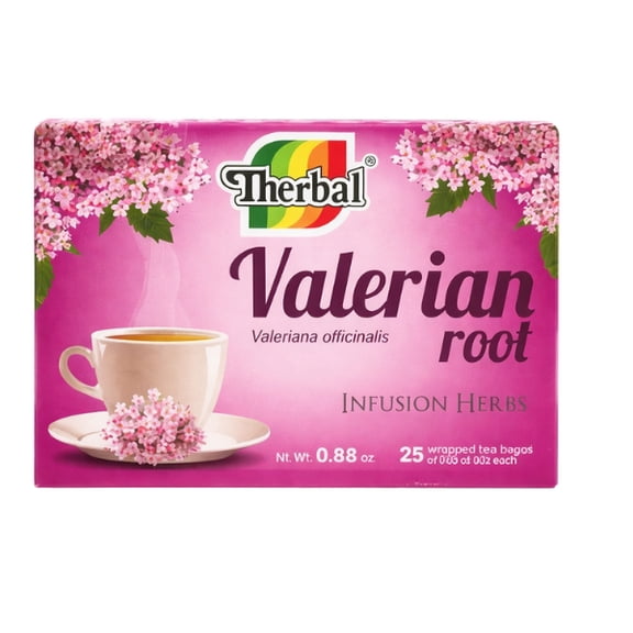 Therbal Valerian Root Herbal Tea Bags, 25 Count, Caffeine Free Sleep Support Tea, Valeriana Officinalis Infusion, Natural Herbal Tea