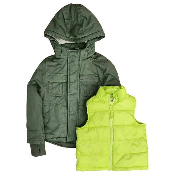 There Abouts Boys Green 3-in-1 Parka Coat Jacket Full Front Zip Coat & Vest M