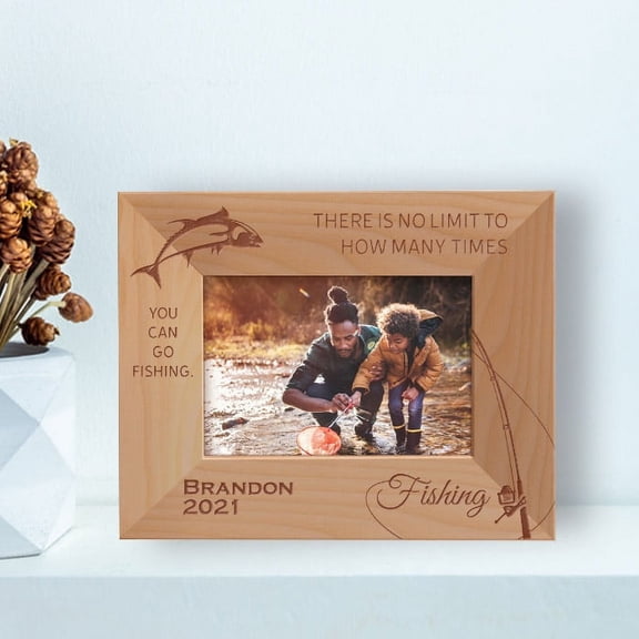 There Is No Limit To How Many Times You Can Go Fishing Personalized Wooden Frame-5" x 3 1/2" Brown Horizontal