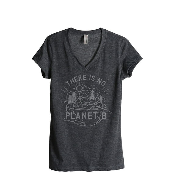 There Is No Planet B Women's Fashion Relaxed V-Neck T-Shirt Tee Charcoal Grey Small
