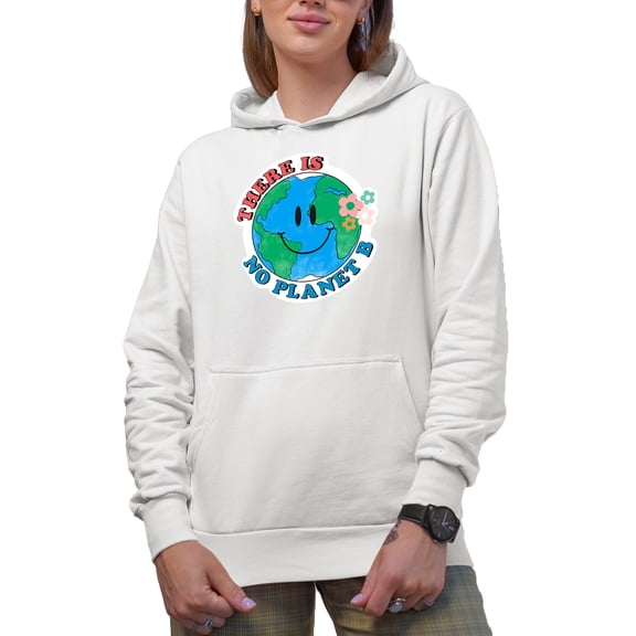 There Is No Planet B with Smiling Earth Art, Earth Day & Environmentalist Merch Gift, White Hooded Sweatshirt or Hoodie, XL
