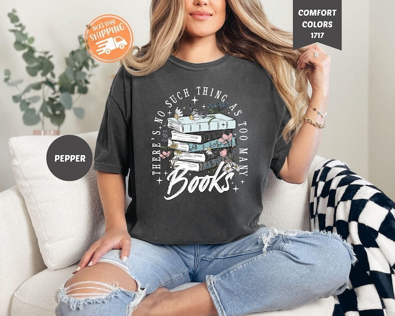 MOUSYA Book Lover Sweatshirt – "No Such Thing As Too Many Books" Long Sleeve Top For Women