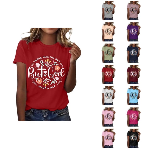 There Was No Way but God Made A Way Graphic Tees for Women 2026 Summer Casual Short Sleeve Crewneck Christian T Shirts