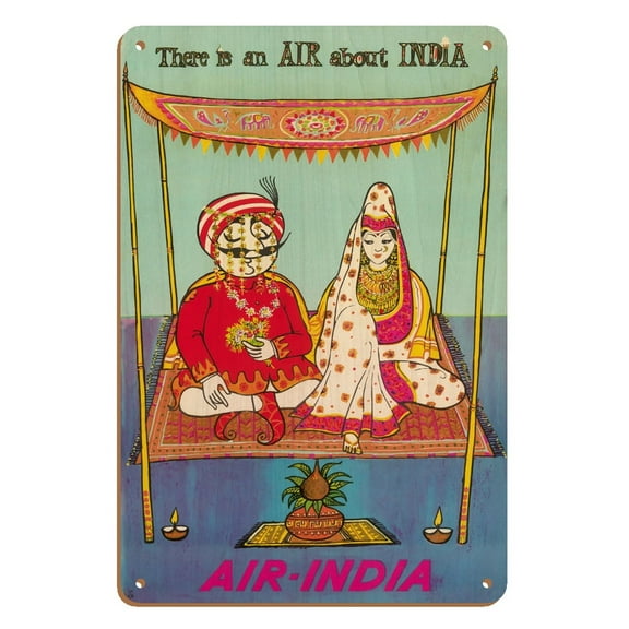 There is an AIR about INDIA - Indian Maharajah - Air India - Vintage Airline Travel Poster c.1950s - 8 x 12 inch Vintage Wood Art Sign