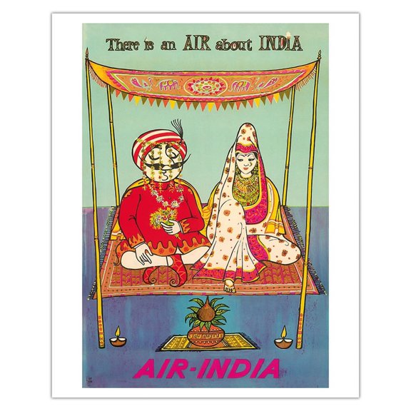 There is an AIR about INDIA - Indian Maharajah - Air India - Vintage Airline Travel Poster c.1950s - Fine Art Matte Paper Print (Unframed) 16x20in