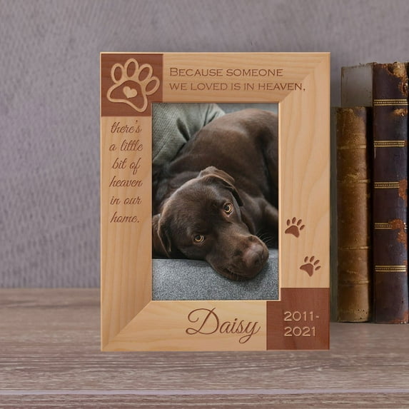 There's A Little Bit Of Heaven In Our Home Personalized Wooden Frame 4" x 6" Brown (Vertical)
