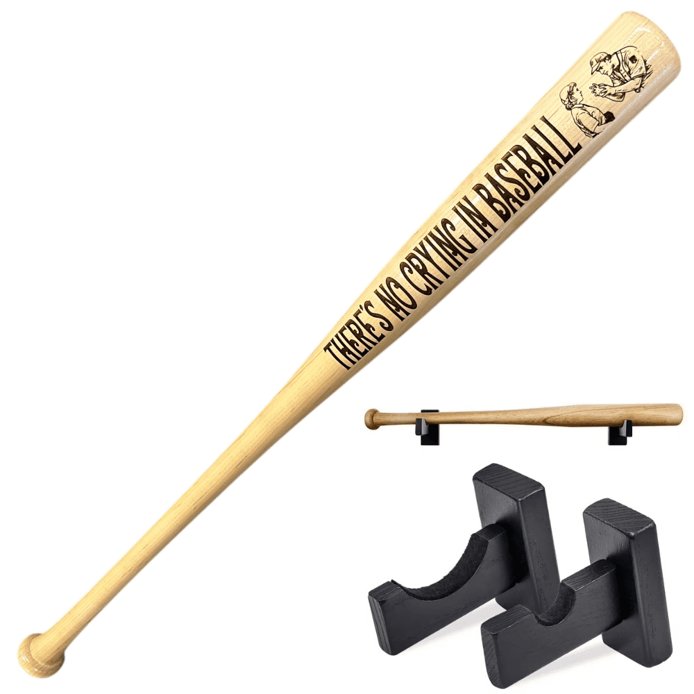There's No Crying in Baseball Engraved Wooden Baseball Bat with Wall Mount