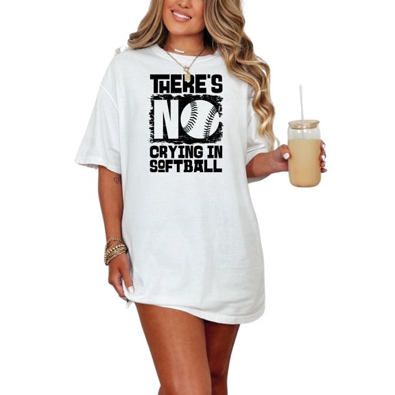 There's No Crying in Softball Fun, White Comfort Colors T-Shirt, 2XL