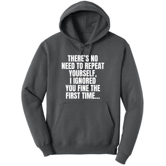 There's No Need To Repeat Yourself, I Ignored You Fine The First Time Funny Sarcastic Polycotton Hoodie (Charcoal, 4X-Large)