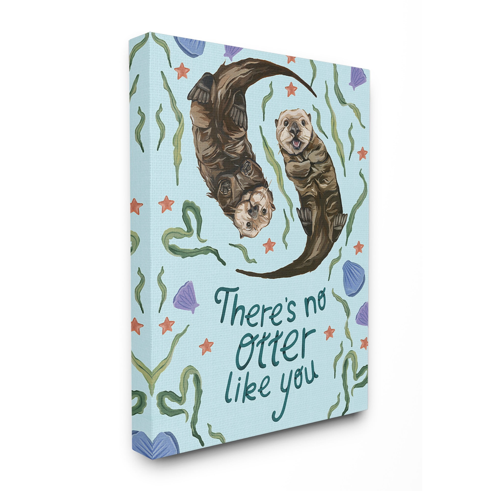 There's No Otter Like You with Starfish and Clams Painting Typography Oversized Stretched Canvas Wall Art, 24 x 1.5 x 30
