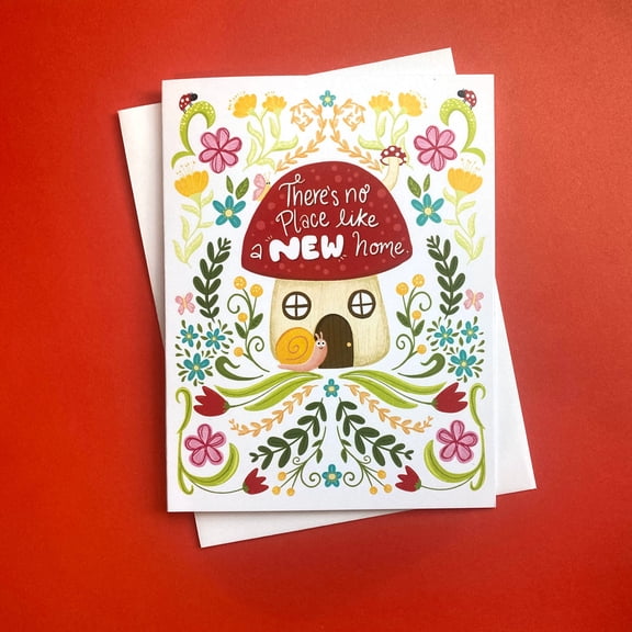 Theres No Place Like a New Home Card Charming Snail and Flower Design Blank Inside with Envelope Perfect New Home Gift or Housewarming Greeting