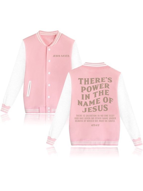 There's Power In The Name of Jesus Hoodie Baseball Uniform Jackets Men Women Jesus Saves Fashion Autumn Streetwear Coats