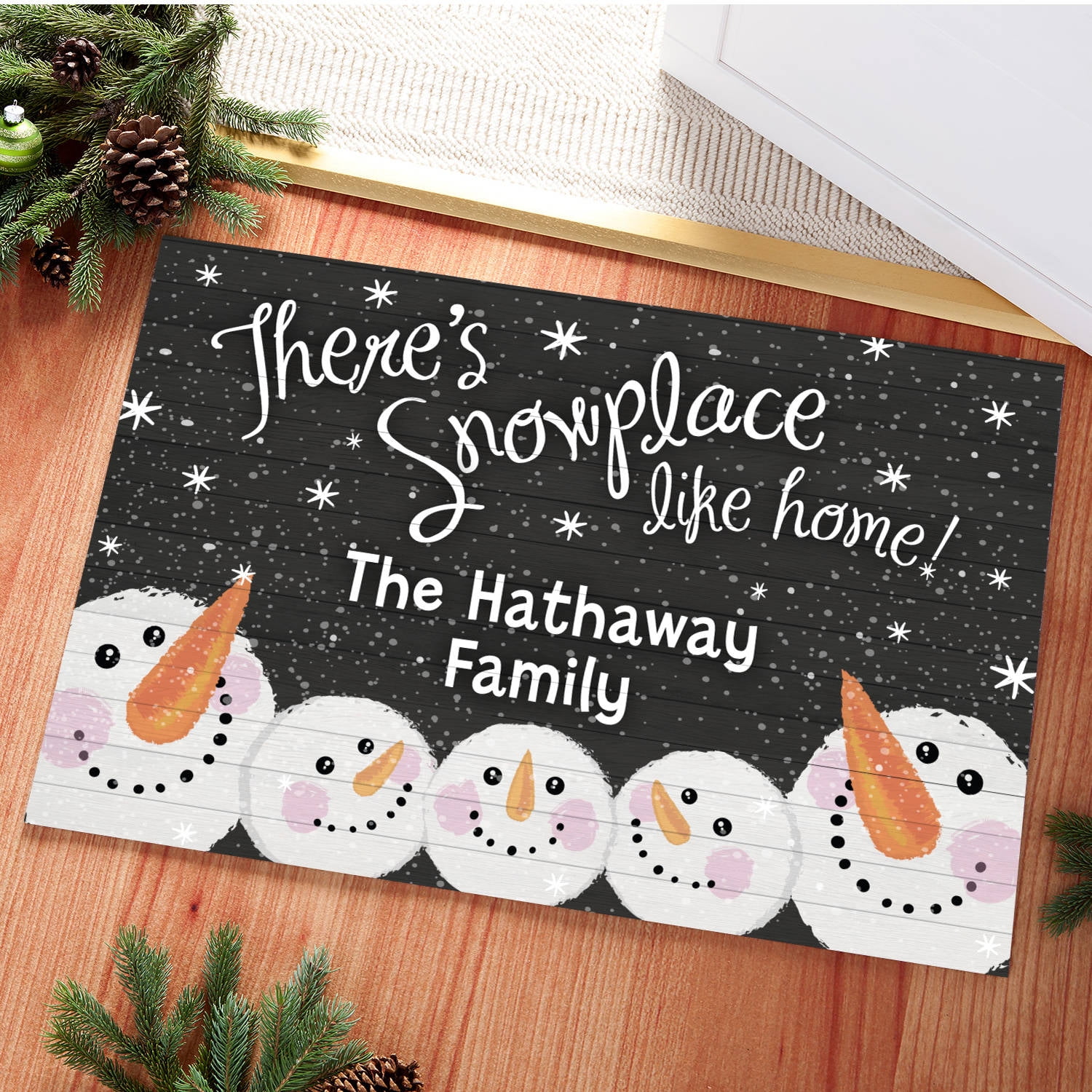 There's Snowplace Like Home Personalized Doormat, Family of Four - Six
