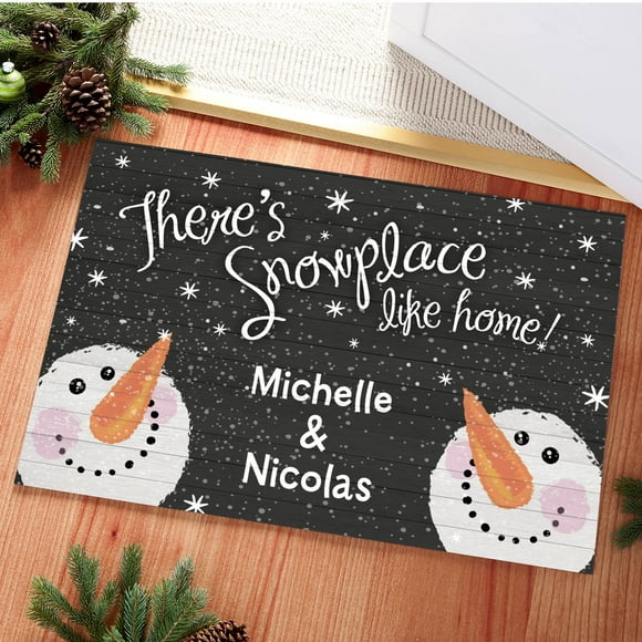 There's Snowplace Like Home Personalized Winter Doormat, Family of Four - Six