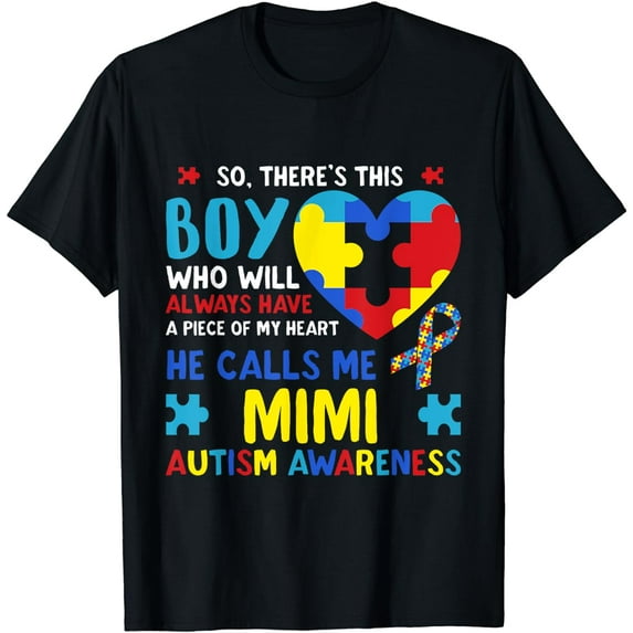 There's This Boy He Calls Me Mimi Grandma Autism Awareness T-Shirt