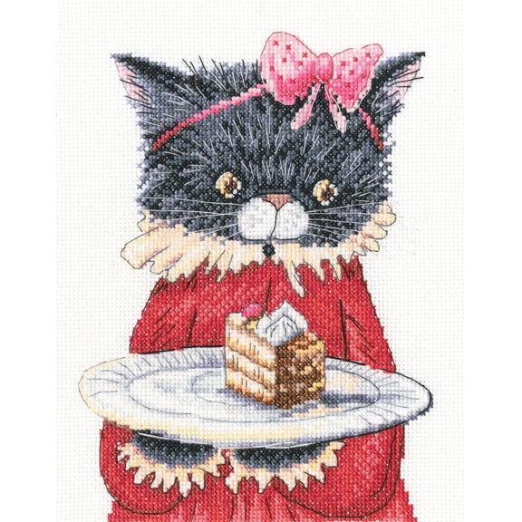 Wizardi Counted Cross Stitch Kit A Happy Cat M914 Smiling Cat Design, 14ct White Zweigart Aida, Needle, Chart, 6.1x8.27 Kit for Kids & Adults RTO