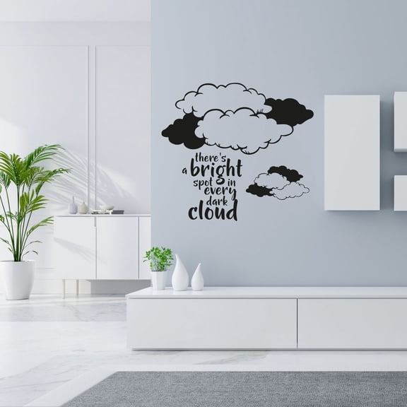 Theres A Bright Spot In Every Dark CLoud Beautiful Life Quote Clouds Pattern Design Vinyl Wall Art Sticker Decal Home Kids Room Study Room Boys Girls Wall Décoration Design Wall Décor Size(10x10 inch)