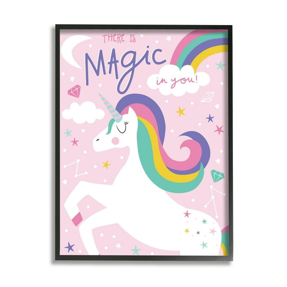 Theres Magic In You Phrase Pink Rainbow Unicorn 11 in x 14 in Framed Painting Art Prints, by Stupell Home Décor
