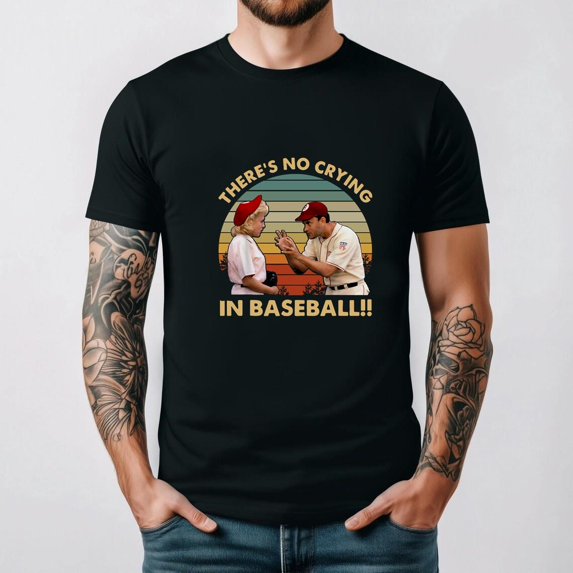 Theres No Crying In Baseball Funny Vintage Sport Humor Retro Style Unisex T-Shirt, for men & women, up to size 5XL.