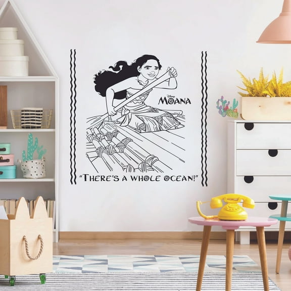 Theres A Whole Ocean - Disney Princess Moana Quote Silhouette Vinyl Wall Art Wall Sticker Wall Decal Home Decoration Girl Boy Room Wall Decor Kinder Nursery Kids Children Room Size (10x10 inch)
