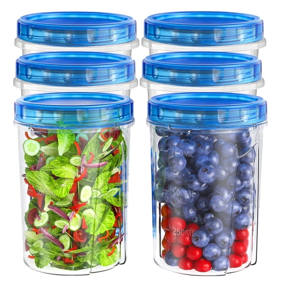 Theresa 6 Pack-33oz Freezer Storage Containers, Plastic Food Storage Containers with Twist Top Lids, BPA Free and Reusable Soup Containers with Lid, Microwave and Dishwasher Safe
