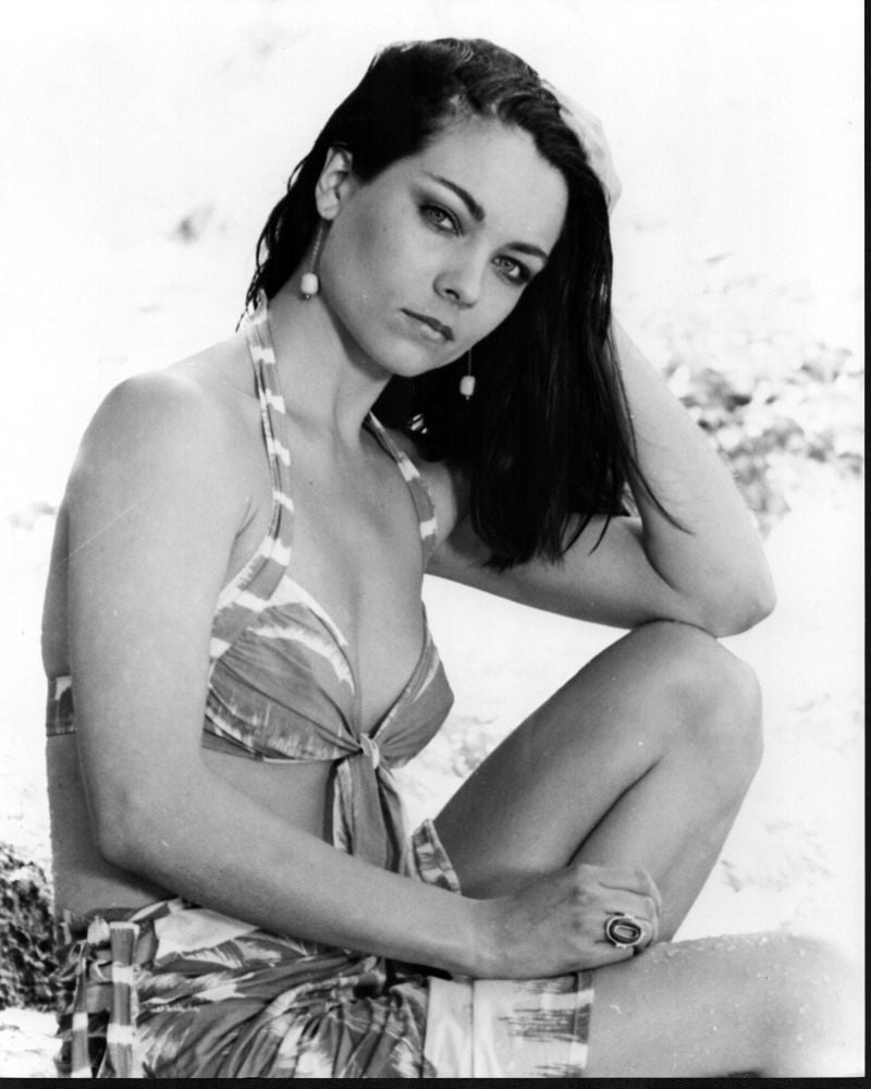 Theresa Russell In Bikini And Skirt On Beach Black And White Photo