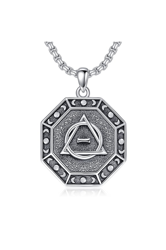 Therian Necklace for Men Sterling Silver Therian Symbol Pendant Necklaces Moon Phase Viking Jewelry Gifts