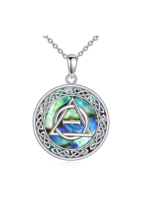 Therian Symbol Necklace Sterling Silver Irish Celtic Knot Pendant Necklace with Blue Abalone Jewelry Gifts for Women