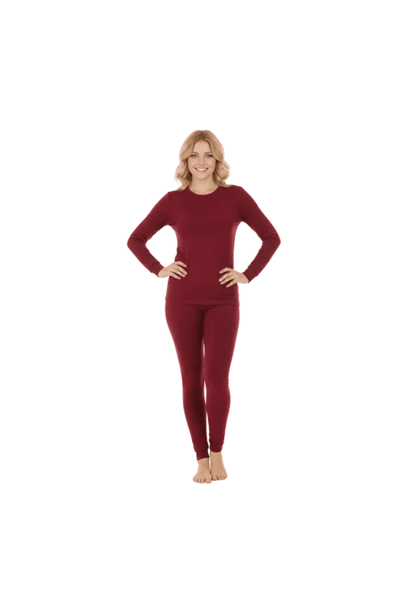 Womens Thermal Fleece Lined Crew Neck Top and Pant Set (Red, XXS)