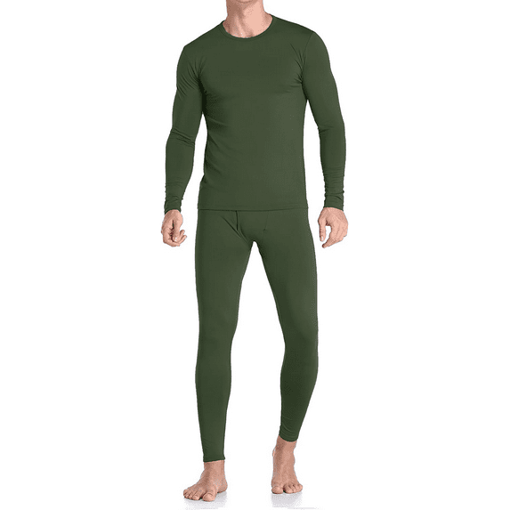 Therma Pro Mens Fleece Lined Thermal Top & Bottom Underwear Set, Long Johns Base Layer Ultra-Soft, Army Green, X-Large