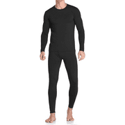 Therma Pro Mens Fleece Lined Thermal Top & Bottom Underwear Set, Long Johns Base Layer Ultra-Soft, Black, Medium