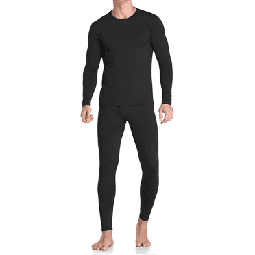 Therma Pro Mens Fleece Lined Thermal Top & Bottom Underwear Set, Long Johns Base Layer Ultra-Soft, Black, Medium