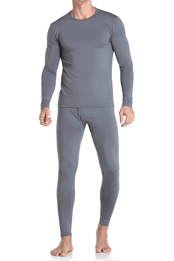 Mens Fleece Lined Thermal Top & Bottom Underwear Set, Long Johns Base Layer Ultra-Soft, Charcoal Gray, Large