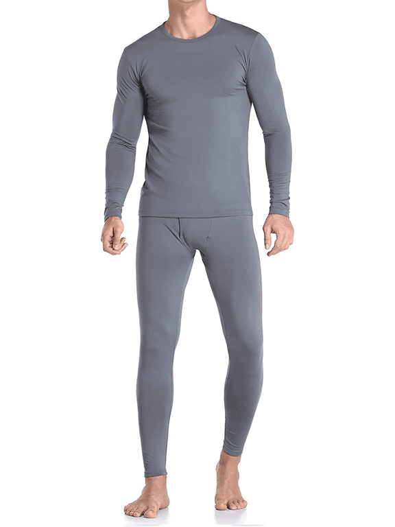 Mens Fleece Lined Thermal Top & Bottom Underwear Set, Long Johns Base Layer Ultra-Soft, Charcoal Gray, Medium