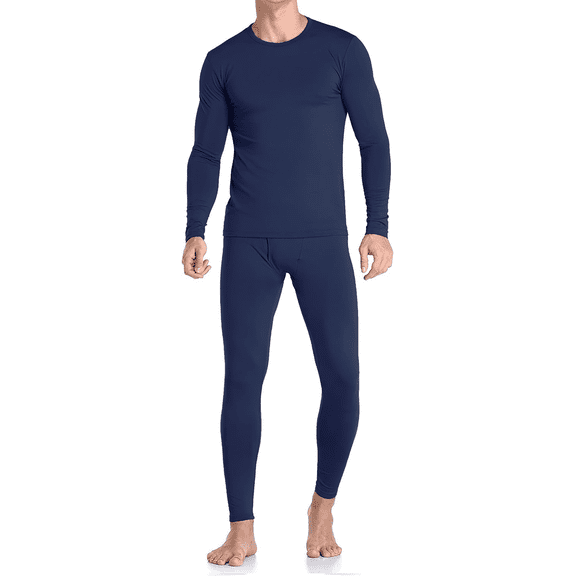 Therma Pro Mens Fleece Lined Thermal Top & Bottom Underwear Set, Long Johns Base Layer Ultra-Soft, Navy Blue, Medium