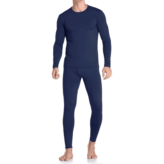Therma Pro Mens Fleece Lined Thermal Top & Bottom Underwear Set, Long Johns Base Layer Ultra-Soft, Navy Blue, X-Large
