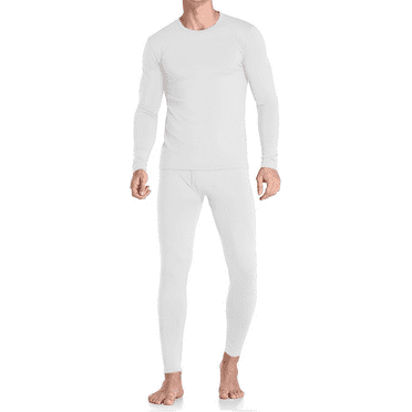 Therma Pro Mens Fleece Lined Thermal Top & Bottom Underwear Set, Long Johns Base Layer Ultra-Soft, White, X-Large