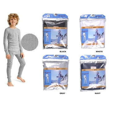 Therma Tek Boys Thermal Underwear Cotton Waffle Long Johns 2pc Top & Bottom, White, L