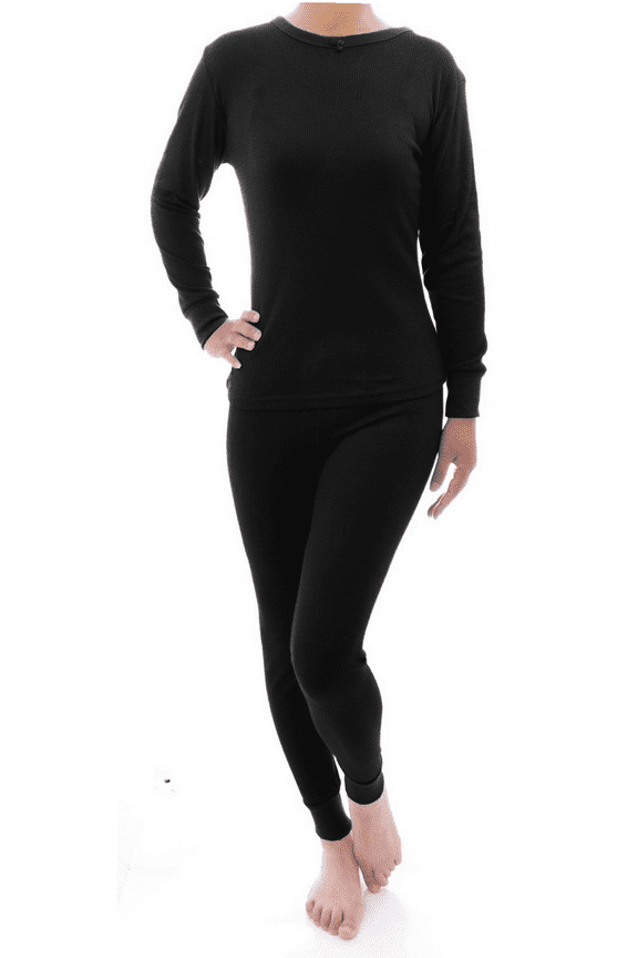 Therma Tek Women's 100% Cotton Light Weight Waffle Knit Thermal Top & Bottom Long John Underwear Set