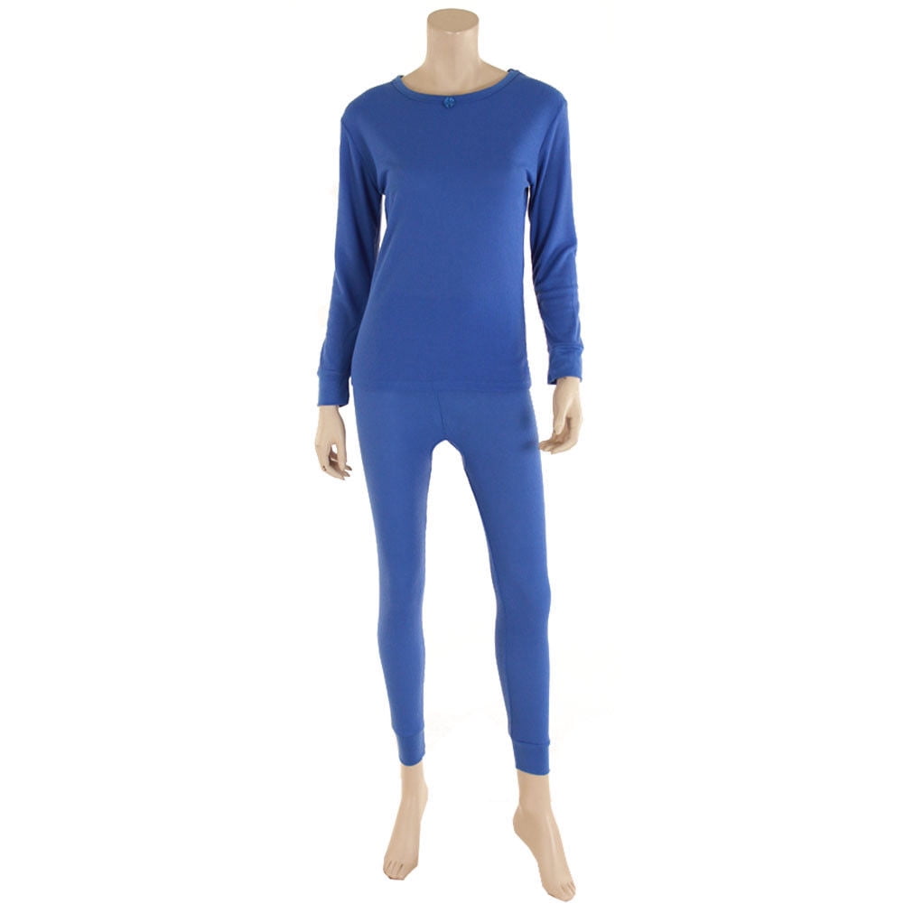 Therma Tek Women's Underwear 2 PC Waffle Knit Long Johns Thermal Set Blue M