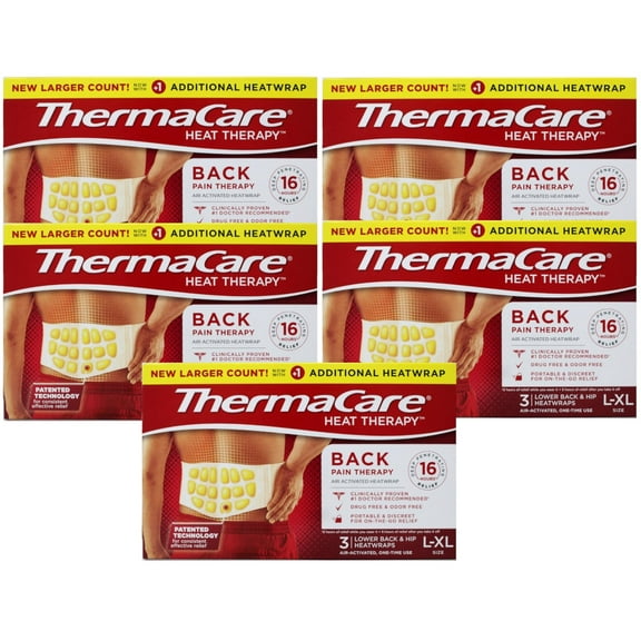 ThermaCare Back Pain Therapy Lower Back & Hip Large/X-Large Pain Relief Heat Wraps, 3 Count - 5 Pack