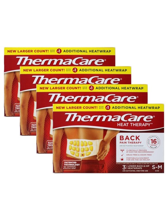 Back Pain Therapy Lower Back & Hip Small/Medium Pain Relief Heat Wraps, 3 Count - 4 Pack