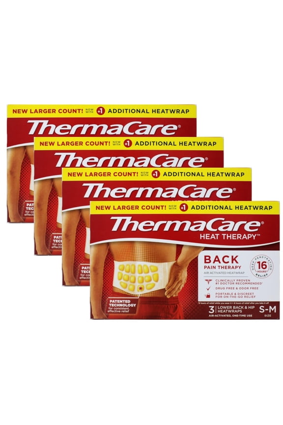 Back Pain Therapy Lower Back & Hip Small/Medium Pain Relief Heat Wraps, 3 Count - 4 Pack