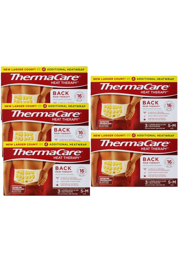 Back Pain Therapy Lower Back & Hip Small/Medium Pain Relief Heat Wraps, 3 Count - 5 Pack