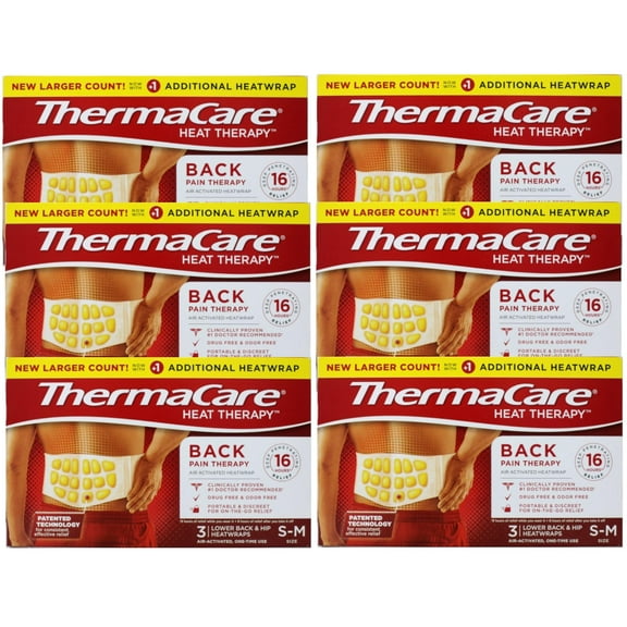 ThermaCare Back Pain Therapy Lower Back & Hip Small/Medium Pain Relief Heat Wraps, 3 Count - 6 Pack