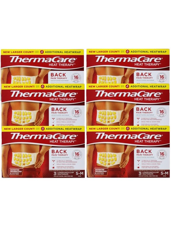 Back Pain Therapy Lower Back & Hip Small/Medium Pain Relief Heat Wraps, 3 Count - 6 Pack