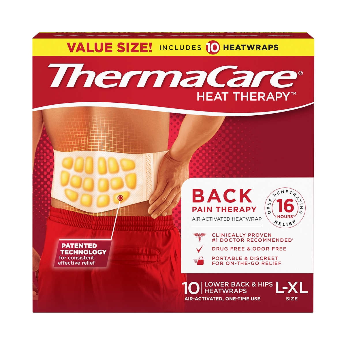 ThermaCare L/XL Lower Back & Hip HeatWraps 10 Pieces, Pain Therapy