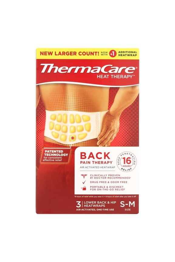 Lower Back & Hip Pain Relief Heat Wraps, Small/Medium, 3 Count